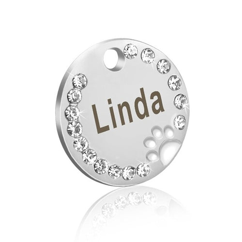Dog ID Tag Customized Engraved Crystal Metal Pet