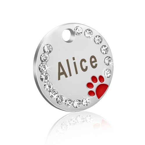 Dog ID Tag Customized Engraved Crystal Metal Pet