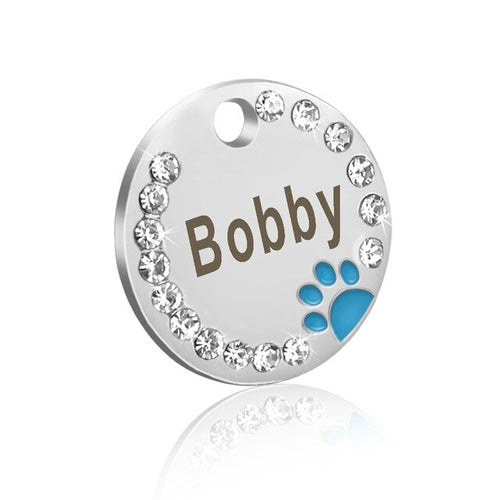 Dog ID Tag Customized Engraved Crystal Metal Pet