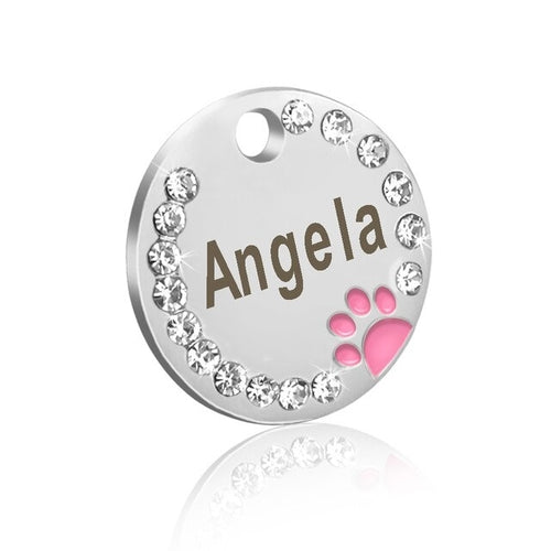 Dog ID Tag Customized Engraved Crystal Metal Pet