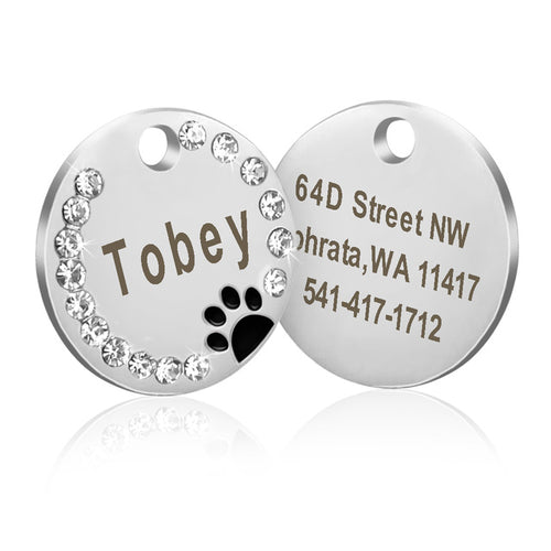 Dog ID Tag Customized Engraved Crystal Metal Pet
