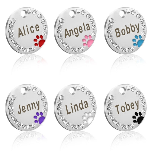 Dog ID Tag Customized Engraved Crystal Metal Pet