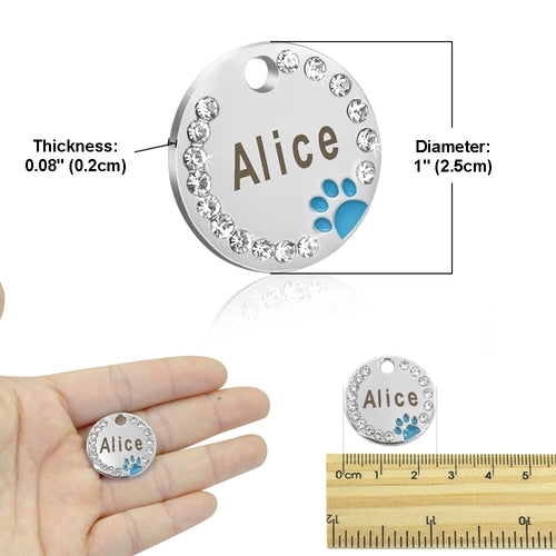 Dog ID Tag Customized Engraved Crystal Metal Pet