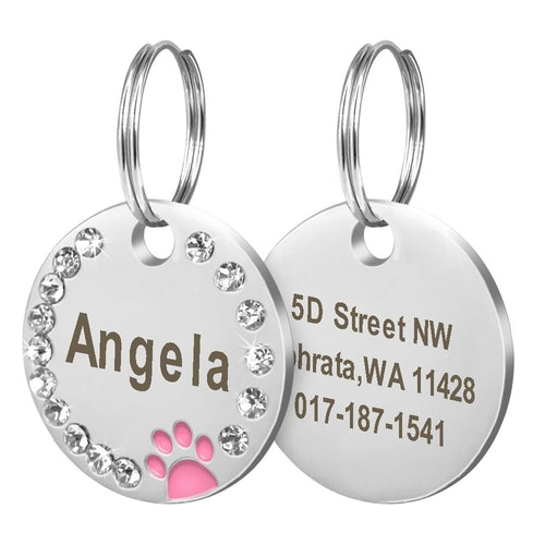 Dog ID Tag Customized Engraved Crystal Metal Pet